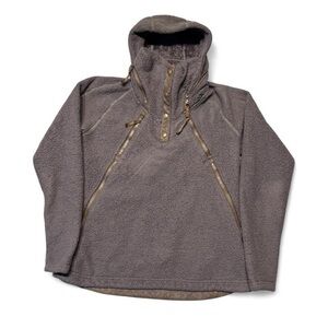 Kuhl pullover side zip aviator flight snap fleece jacket hooded Brown M women’s